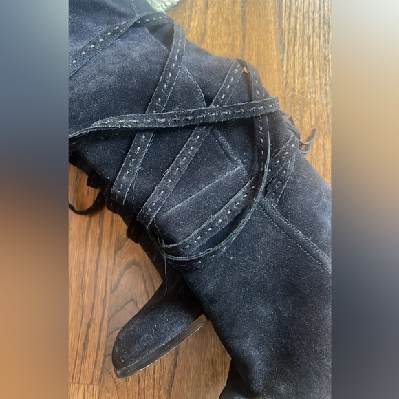Michael Kors Black Suede Tie Up Boots Sz 38.5 - Picture 3 of 9